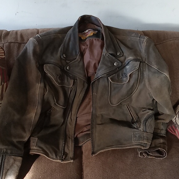 Harley Davidson xl brown distressed look leather jacket. - Picture 3 of 5